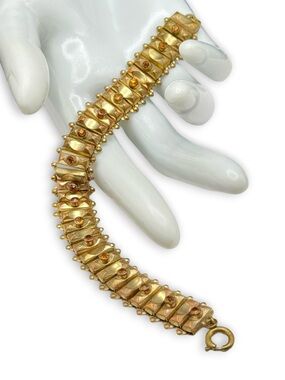 Vintage Art Deco Topaz Glass & Brass  Scooped Tile Link Bracelet